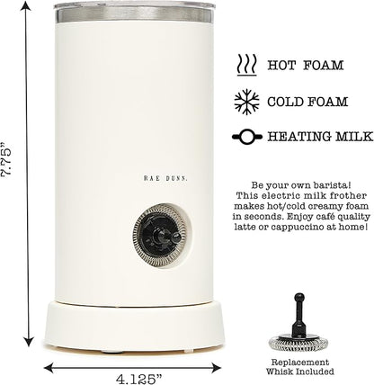 Rae Dunn Electric Milk Frother Steamer -Stylish Automatic Milk Steamer and Frother, Milk Warmer, Hot and Cold Foam Maker for Coffee, Latte, Cappuccino, Macchiato - 550 Watt (Cream)