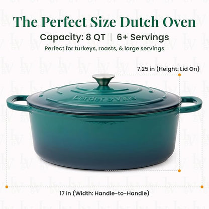 Larder & Vine Enameled Cast Iron 8 qt Dutch Oven Pot with Lid | Bread Baking | Compatible on All Cooktops & Oven Safe to 500° F | Great for Sourdough Bread | Bondi