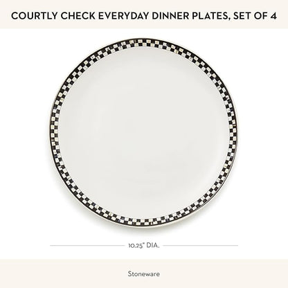 MACKENZIE-CHILDS Set of 4 Everyday Dinner Plates, Dishwasher- and Microwave-Safe, 10 Inches, Black-and-White Courtly Check