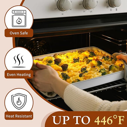 TeamFar Baking Pans Set of 3, Stainless Steel Deep Cookie Cake Pan for Home Baking, 12.5/10.5/9.4” Rectangle Bakeware Set for Bread/Casserole/Lasagna, Healthy & Sturdy, Dishwasher Safe