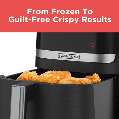 BLACK+DECKER Purifry 6QT Air Fryer, Timer with Auto Shut-off and Shake Reminder, Digital LED Touchscreen and 9 Presets, 1500w up to 400 F, Dishwasher Safe Parts