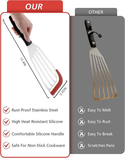 2Pack Fish Spatula Fish Turner for Fish Metal Spatula, Silicone Fish Turner, Fish Flipper - Ideal for Grilling and omelette making