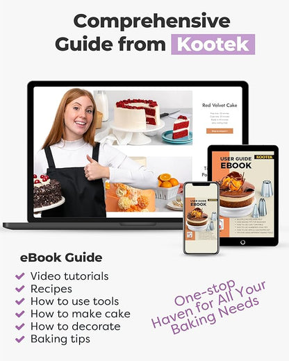 Kootek 71PCs Cake Decorating Kit, Baking Supplies Tools - Includes Cake Stand Turntable, 12 Icing Piping Tips Set, 2 Frosting Spatulas, 3 Scrapers, 50+2 Piping Bags, Coupler, Video Tutorial, Booklet