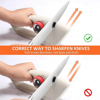 PAUDIN Knife Sharpener, Kitchen Knife Sharpener, 5 Stage Knife Sharpeners for Kitchen Knives, Pocket, Serrated Knives & Scissors, Blade Sharpening, Honing & Polishing Tool, White