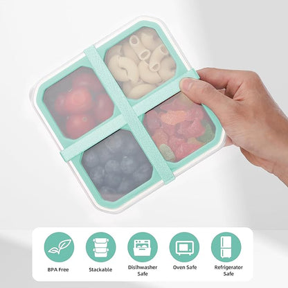 4 Pack Stainless Steel Snack Containers with Lids 4 Compartment Food Storage Containers for Adults Meal Prep Reusablele for work or going out. (BLUE, 4)
