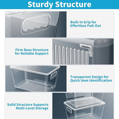 Clear Plastic Storage Bins, Pantry Organizers & Storage Containers, Cabinet Organizer, Home Organization Must Haves for Kitchen, Laundry Room, Office, Closet & Freezer (4 Pack with Lids)