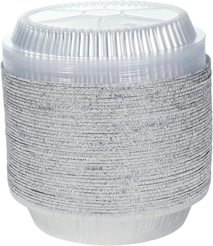 7 Inch Round Aluminum Pans with Lids (60 Pack) Disposable Foil Pan with Clear Dome Top, Aluminum Tin for Roasting Baking Cooking