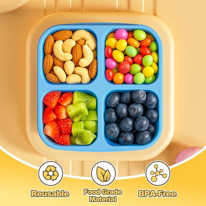 6 Pcs Snack Box Container Set, Reusable 3&4 Compartment Meal Prep Snack Containers for Adults Kids Toddler, BPA-Free Divided Lunchable Container for School, Work and Travel (Multicolor)