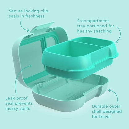 Bentgo Kids Snack - 2 Compartment Leak-Proof Bento Box Container for Snacks and Small Meals, Easy-Open Latch, Dishwasher Safe, BPA-Free for School, Daycare, & Sports - Ideal for Ages 3+ (Aqua)