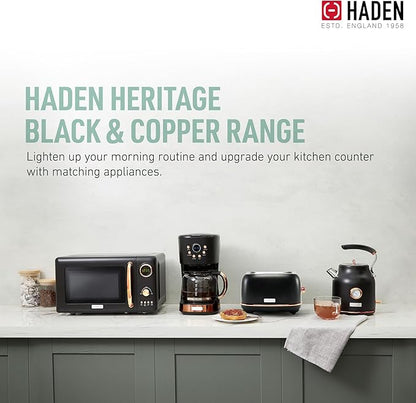Haden Heritage 2 Slice Wide Slot Stainless Steel Toaster Bundled with 12 Cup Programmable Drip Coffee Maker Coffee Machine, Black & Copper