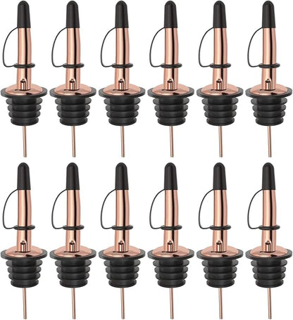 Pafusen 12 Pack Liquor Bottle Pourers, Liquor Pour Spout for Liquor Bottles, Stainless Steel Olive oil Dispenser Spout, Alcohol Pourer Dust Caps Covers Fixed, Rose Gold