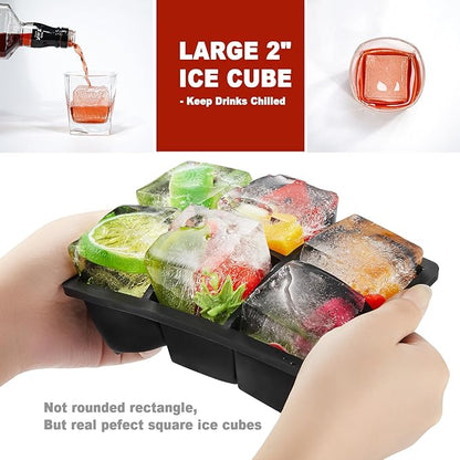 Nax Caki Ice Cube Trays 3 Pack - Large Size Silicone Ice Cube Molds(Black) for Whiskey Ice Cube Maker for Cocktail Old Fashioned Ice Cube Tray