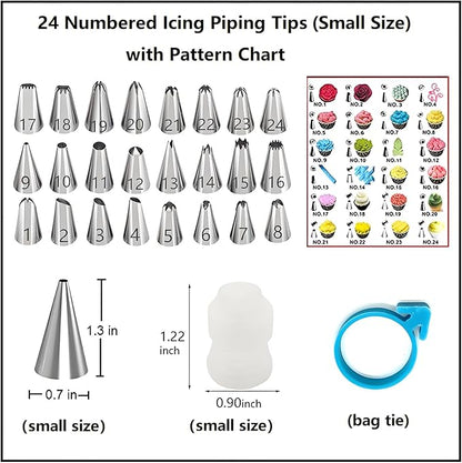 237 Pcs Cake Decorating Kit with Aluminium Alloy Rotating Cake Turntable,Cake Leveler,24 Numbered Icing Tips,2 Coupler,2 Spatulas,3 Comb Scrapers,100 Disposable Pastry Bags