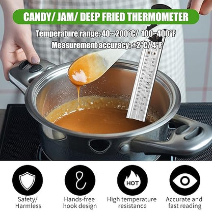 New Candy Thermometer with Pot Clip, Stainless Steel Cooking Thermometer Deep Fry Oil Kitchen Cooking Thermometer with Hanging Hook for Food, Candy Thermometer for Candy Making