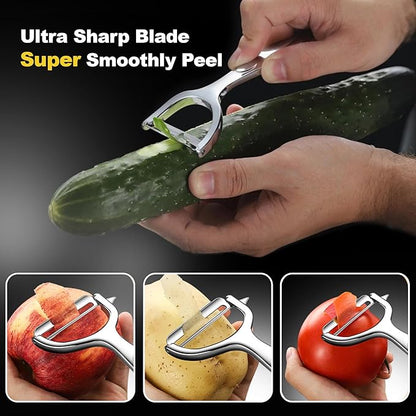 Premium Vegetable Peeler, Y Shaped Super Sharp, Stainless Steel, Bottle Opener, Hanging Hole, Potato Eye Remover, Non-Slip Handle Slicer for Apple Carrot