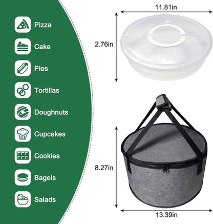 Aufind 12" 2 Pack Pie Carrier with Lid and Insulated Food Carrying Case Bag, Reusable Food Storage Containers for Pies, Cheesecake, Pizza, Nuts Fruit Perfect Gifts