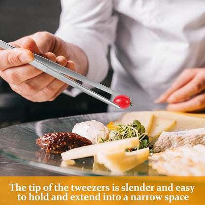 Litoexpe 2 PCS 10 Inches Fine Tweezer Tongs, Stainless Steel Cooking Tongs for BBQ Sea Food Repairing Serving, Silver