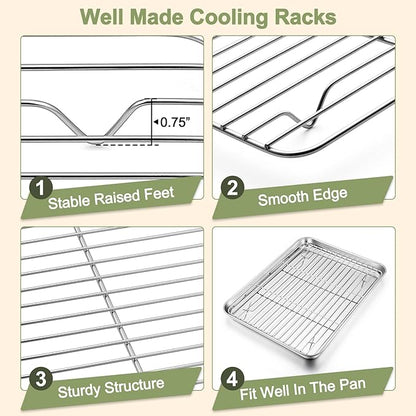 TeamFar Baking Sheet with Rack Set (3 Pans + 3 Racks), 16/12.5/9 Inch Stainless Steel Cookie Sheets Baking Pans Trays and Cooling Racks for Cooking Roasting, Non-Toxic & Heavy Duty, Dishwasher Safe