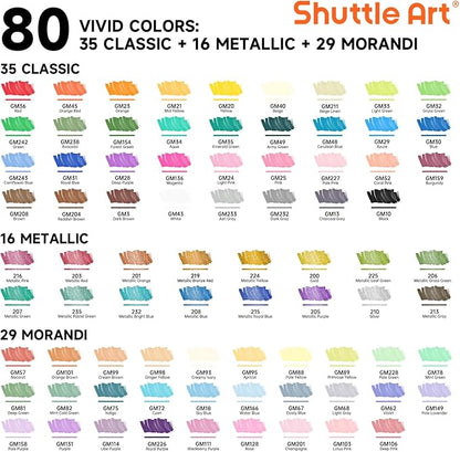 Shuttle Art 80 Colors Dual Tip Acrylic Paint Markers, Brush Tip and Fine Tip Acrylic Paint Pens for Rock Painting, Ceramic, Wood, Canvas, Plastic, Glass, Stone, Calligraphy, Card Making, DIY Crafts