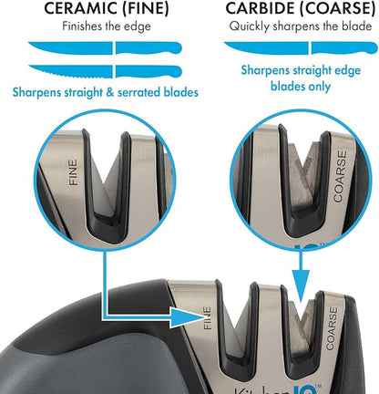 KitchenIQ 51420 | Edge Grip 2-Stage Knife Sharpener | Black – 3 Pack | Coarse & Fine Sharpeners | Compact for Easy Storage | Stable Non-Slip Base | Soft Grip Rubber Handle | Straight & Serrated Knives