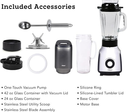 Tribest Glass Personal Vacuum Blender PBG-5001-A Antioxidation Vacuum Blender