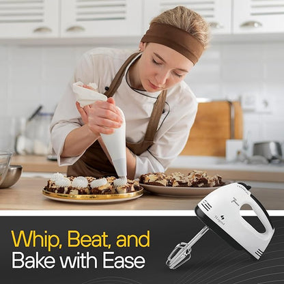 Hand Mixer Electric Handheld – 7 Speed Ultra Power Electric Mixer Handheld (White-Black)