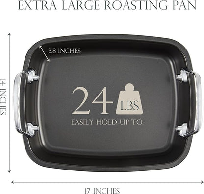 KITESSENSU Nonstick Turkey Roasting Pan with Rack, Gold