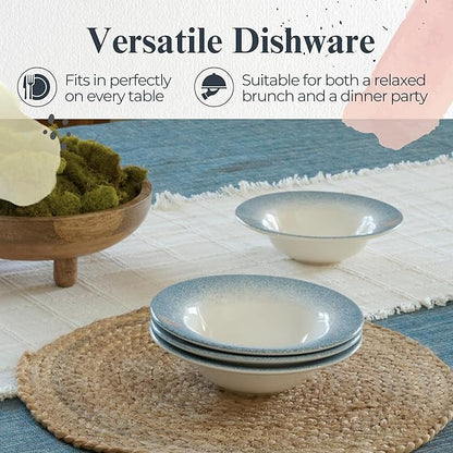 Portmeirion Potter’s Mist Oatmeal Bowls (Set of 4) - Versatile Earthenware Bowls for Kitchen, Soups, Cereal & Desserts - Dishwasher & Microwave Safe - Made in UK Dinnerware Collection (Blue Mist)