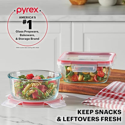 Pyrex Freshlock (7-Pack) Glass Food Storage Containers Set, (1, 2, 4 Cups) Airtight & Leakproof Locking Lids BPA-Free, Meal Prep Containers Set, Freezer Dishwasher Microwave Safe