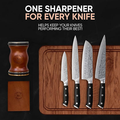 Rolling Knife Sharpener Kit – Premium Walnut Wood Kitchen Knife Sharpener for 15° & 20° Edge - Magnetic Knife sharpener with Diamond & Stainless Disc #1000/#3000