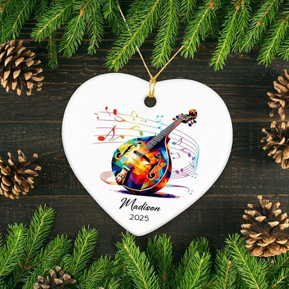 Personalized Name & Year Mandolin Ceramic Ornament Gifts for Music Lovers, Mandolin Player Xmas Tree Ornaments, Custom Mandolinist Ornaments 2025, Instrument Ceramic Ornament Decor Christmas Hanging