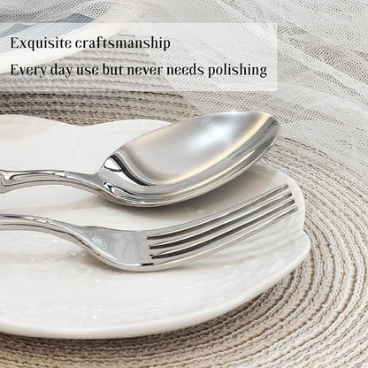 20-Piece Silverware Set with bamboo Handle,Stainless Steel Flatware Set, Modern Cutlery Set, Service for 4, Mirror Finish Dishwasher Safe