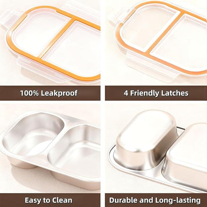 Bandesun Stainless Steel Snack Containers with Lids - 27 oz Salad Sauce Seasoning Container, Reusable Snackle Lunch Box for Kids & Adults, BPA-Free & Leakproof, Condiment Snack Pack Containers