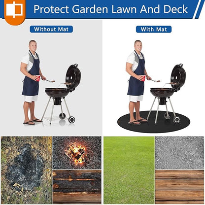 Round Under Grill Mat for Outdoor Grill, 39 Inch Anti-Slip BBQ Floor Mats, Easy to Clean Reusable Fireproof Grill Pad, Oil-Proof Waterproof Protector for Deck Fireplace Pit Mat Black