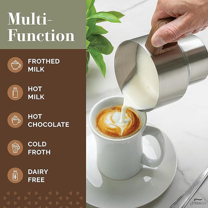 All in One 16oz Stainless Steel Electric Milk Frother | Foam Maker for Coffee | Hot and Cold Froth, Heated Milk, Hot Chocolate and More | Dishwasher Safe and Easy to Clean