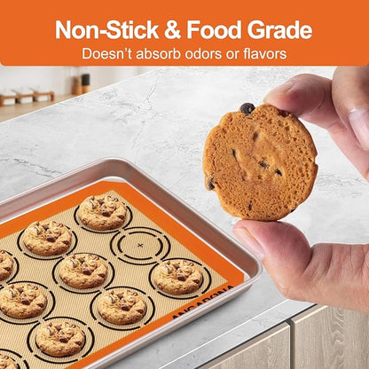 Silicone Baking Mat Sheets Set, Easy Clean &Non-Stick Food Grade Reusable Baking Mat, 2 Half Sheet Cookie Baking Mats Silicone for Oven, Make Macarons, Cookies and Pastry Mat