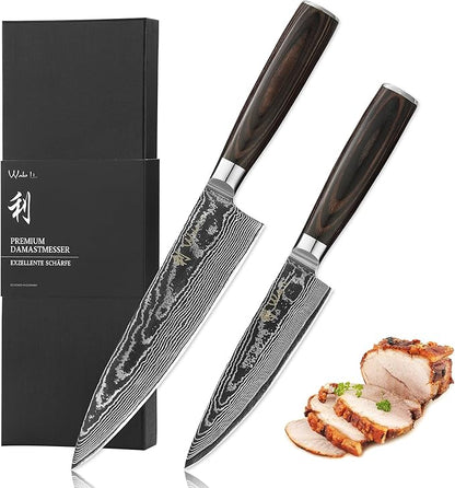 Wakoli ESE 2-Piece Damascus Chef Knife Set – 13-Inch & 9.3-Inch Professional Kitchen Knives | 67-Layer VG10 Core Steel | Ergonomic Pakkawood Handles | Premium Cooking Knives in Gift Box