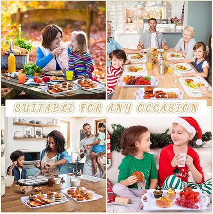 6 Pcs Large Melamine Serving Tray with Handles 17 x 12 Inch Rectangular Wave Melamine Serving Platters for Food, Eating, Turkey, Snack, Fruit, Desserts, Party, Dishwasher Safe