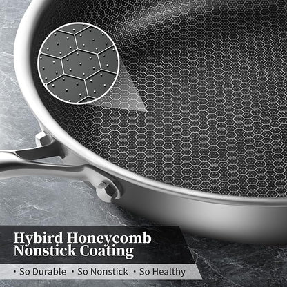 Innerwell 12 inch Tri-Ply Stainless Steel Frying Pan With Lid Large Nonstick Honeycomb Coatings Skillet for Eggs & Omelettes Non Toxic Healthy Omelette Pan Compatible W/All Cooktops