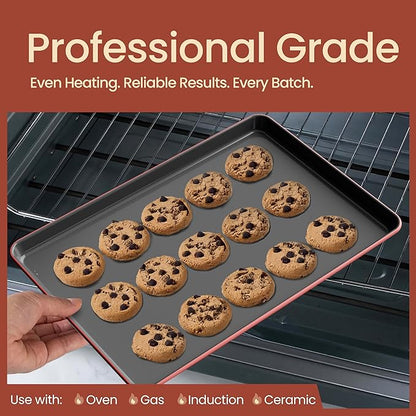 Bakken 8-Piece Ceramic Coated Bakeware Sets, Nonstick Aluminized Steel Pans with Muffin, Loaf, Cake, Roasting Pan, & Cooling Rack, Oven Safe Up To 500°F, Dishwasher Safe, BPA, PTFE & PFAS Free, Pink