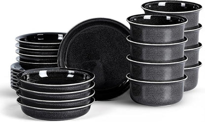 Stone Lain Slate 24-Piece Dinnerware Set Stoneware, Plates and Bowls Set, Dishwasher and Microwave Safe, Dish Set for 8, Black