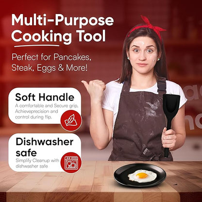 Egg Flipper Spatula Tongs (Set of 2) – Non-Stick 2-in-1 Grip & Flip Kitchen Tongs for Pancakes, Fish, Eggs, and More – Heat Resistant Cooking Tool (Black)