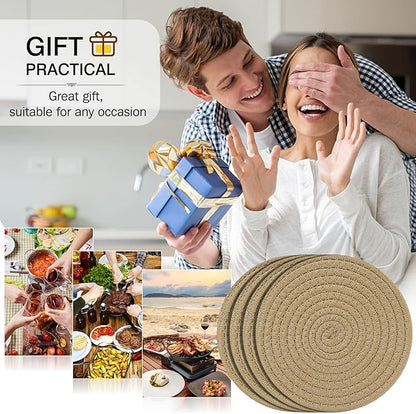 ME.FAN 7 Inch Trivets/Potholders 4 Set Cotton Thread Weave Trivets for Pots and Pans - Large Coasters/Hot Pads to Protect Desktop & Countertop - Brown