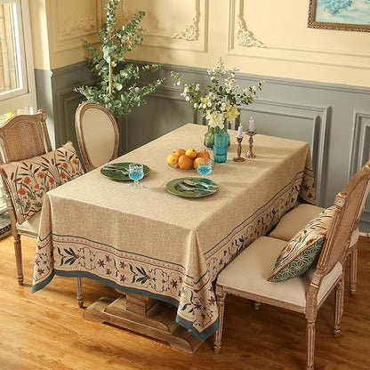 patdrea Designer French Small Rectangular Tablecloth,Beige Anti-Wrinkle Durable Floral Farmhouse Table Cloth,Decor Tables Covers for Kitchen Dining,Tea Party,Christmas,Thanksgiving,55"x71"-Fram