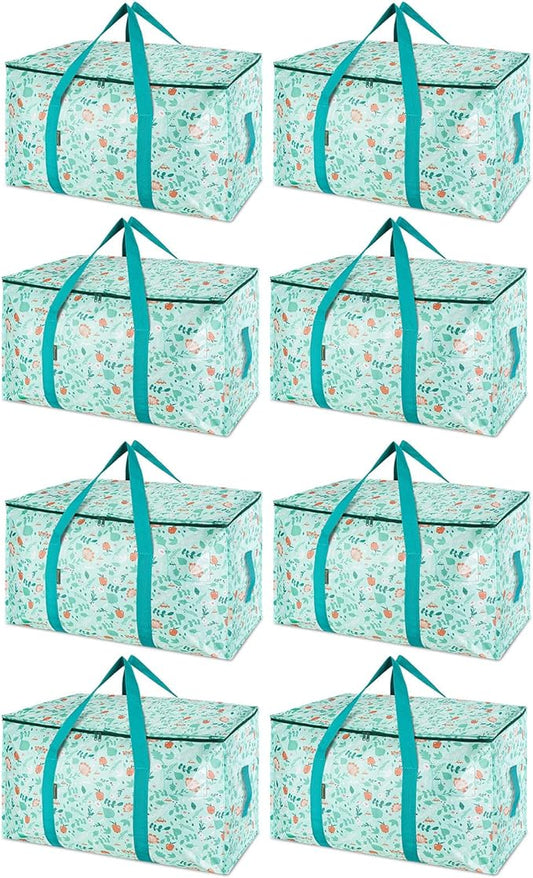 BALEINE 8-Pack Oversized Moving Bags with Reinforced Handles, Heavy-Duty Storage Tote for Clothes, Moving Supplies (Spring Stroll, 8-Pack)