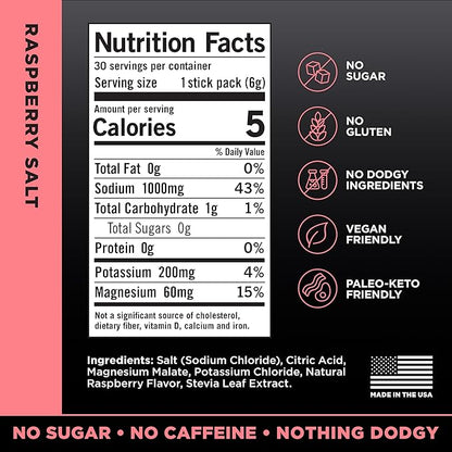 LMNT Zero Sugar Electrolytes - Raspberry Salt | Drink Mix | 30-Count