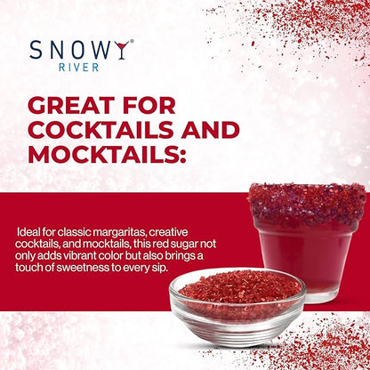 Snowy River Red, Cocktail & Margarita Sugar Rimmer - Vibrant Color Glass Rimming Sugar with Medium Crystal Texture - 16oz