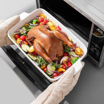 Casserole Dishes for Oven, Ceramic Baking Dishes, Porcelain Bakeware Set of 4, Rectangular Baking Pan, White Deep Lasagna Pan with Handle for Cooking, Roasting, Cake, 15.3"/12.8"/11.6"/9.8"
