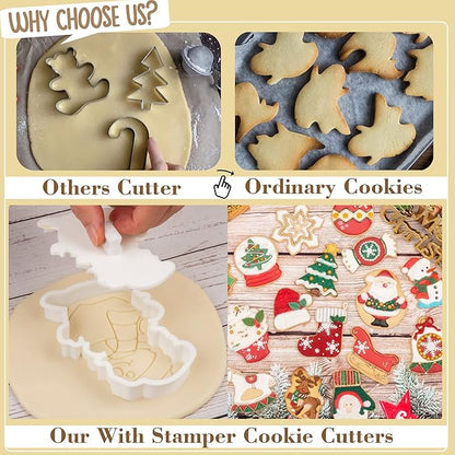 Flycalf Christmas Cookie Cutters Gingerbread Man with Plunger Stamps with Plunger Stamps PLA Baking Gift