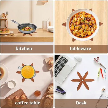 Tree Shape Wooden Trivets for Hot Dishes，4 Wooden Trivets + 1 Stand stored Like a Christmas Tree，for Easy Storage，Multifunctional Ornaments (Beech)